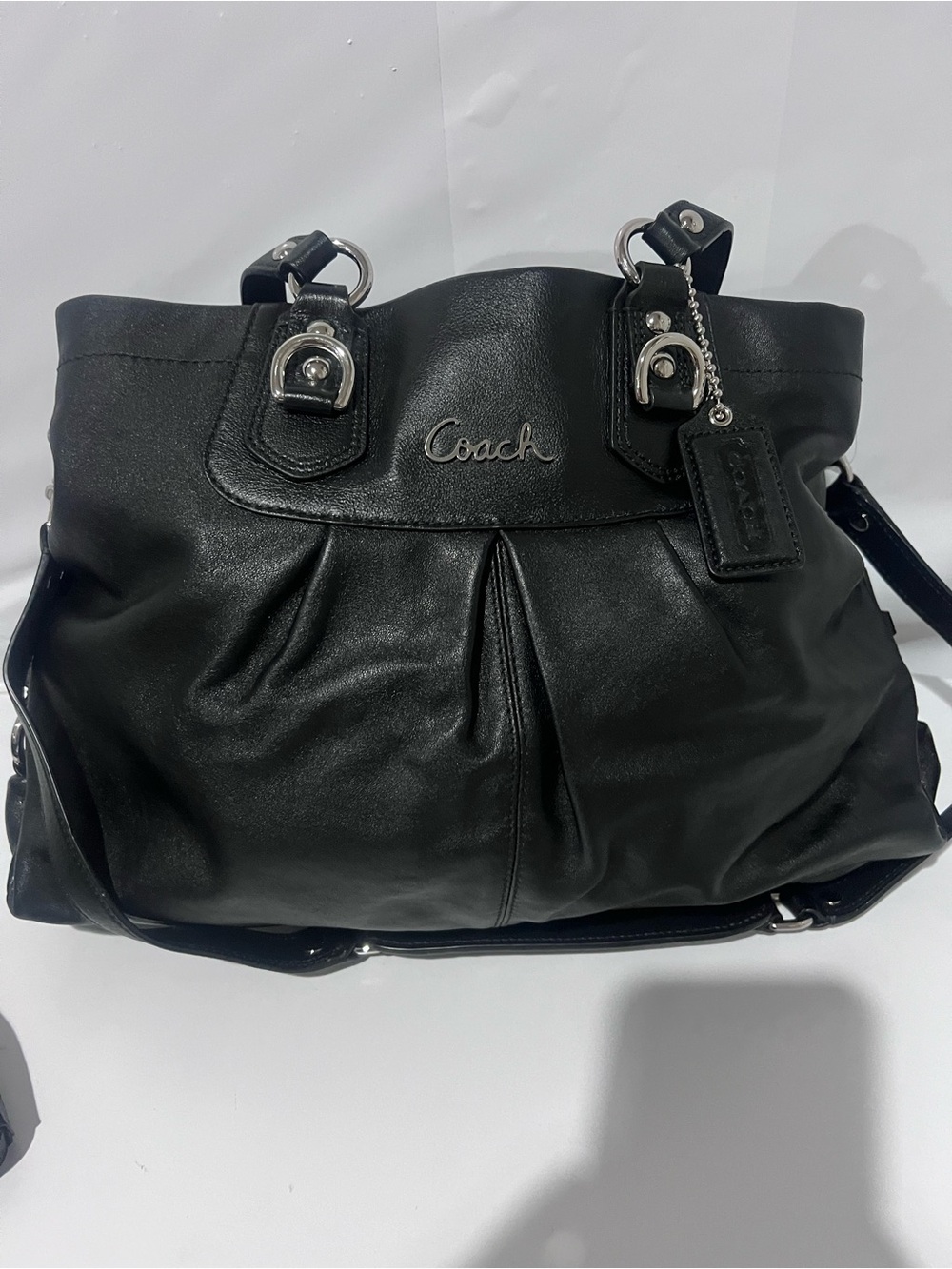 Coach Black Leather Shoulder Bag with Silver Hardware